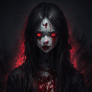 ghost girl, scary with blood, high quality, scary darkness background, CryingBlood, blood