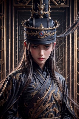 (((masterpiece))),(((sharp eyes))),(((long eyelashes and eyeliner))),(((very beautiful face))),(((face))),((large tits))),(((small waist))), 



wearing embroidery traditional chinesse suit,Dynamic Angle,Perspective,realistic,glowing,xuer Embroidered Uniform Guard,1girl,solo focus,holding sword,hat,black hair,gloves,red lips,tassel,blurry background,blurry,lips,upper body,closed mouth,long sleeves,male focus,solo,handsome_girl,lora:绪儿-锦衣卫 xuer Embroidered Uniform Guard:0.8,
