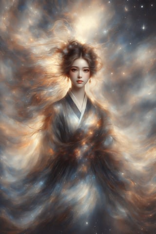 The background is midnight sky,big moon,dark night,floral leaf blowing,16 yo, 1 girl, flying in the air,halo,shining bracelet,beautiful hanfu(transparent), cloth blowing in wind, solo, {beautiful and detailed eyes}, calm expression, natural and soft light, delicate facial features, cute japanese idol, very small earrings, ((model pose)), Glamor body type, (dark hair:1.2),  beehive,big bun,very_long_hair, hair past hip, curly hair, flim grain, realhands, masterpiece, Best Quality, photorealistic, ultra-detailed, finely detailed, high resolution, perfect dynamic composition, beautiful detailed eyes, eye smile, ((nervous and embarrassed)), sharp-focus, full_body, sexy pose,cowboy_shot,ruanyi0060, starry dress