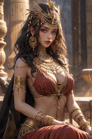 Egyptian queen, busty and sexy girl, 8k, masterpiece, ultra-realistic, best quality, high resolution, high definition,egyptian