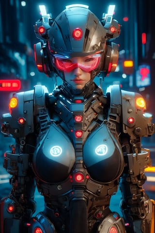 busty and sexy girl, 8k, masterpiece, ultra-realistic, best quality, high resolution, high definition, hologram, cyberpunk, science fiction, neon light, night city, glowing body, heavy mecha armor