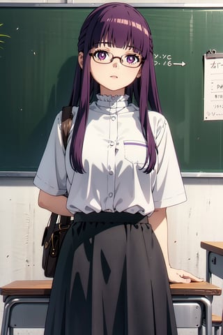 1girl, seifuku, tight, school girl, classroom, long skirt, glasses,