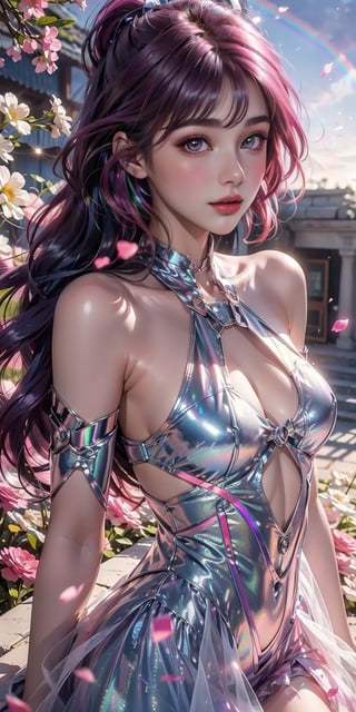 ultra detailed, dream like shot, 8k, sunset,((holographic))), (((rainbowish))), young woman with vibrant magenta hair and mesmerizing eyes, wearing a flowing dress made of petals, standen in fser flowing oneed fser petals, standen with blooming flowers, a representation of beauty and grace, charming, cute, beautiful
負向提示