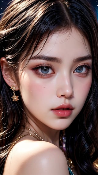 {{best quality}}, {{masterpiece}}, {{ultra-detailed}}, {illustration}, {detailed light}, {an extremely delicate and beautiful}, a girl, {beautiful detailed eyes}, stars in the eyes, messy floating hair, colored inner hair, Starry sky adorns hair, depth of field