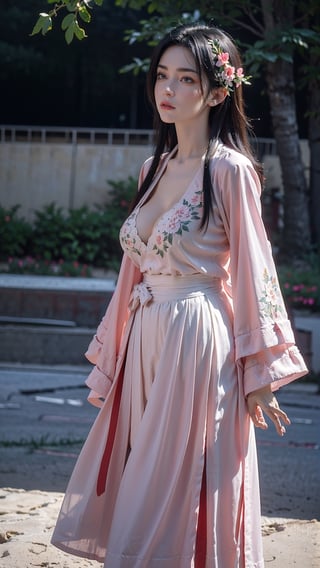 ,(hanfu),(floral print:1.3),(pink see-through shirt),(green see-through print long skirt),(long sleeves),1 girl,full body,(long hair:1.1),,(big breasts:1.5), (realistic:1.7),((best quality)),absurdres,(ultra high res),(photorealistic:1.6),photorealistic,octane render,(hyperrealistic:1.2), (photorealistic face:1.2), (8k), (4k), ,,(big breasts:1.5),(Masterpiece),(realistic skin texture), (illustration, cinematic lighting,wallpaper),( beautiful eyes:1.2),((((perfect face)))),(cute),(standing),(black hair),black eyes,red lips, outdoors, (chinese style buildings), ,hanfu,Agoon
