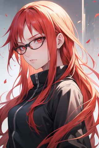 (Masterpiece, highly detailed, best quality), 1girl, solo, karin uzumaki, red hairs, red eyes, glasses,Naruto,Karin_Uzumaki,Karin uzumaki,karin,red hairs