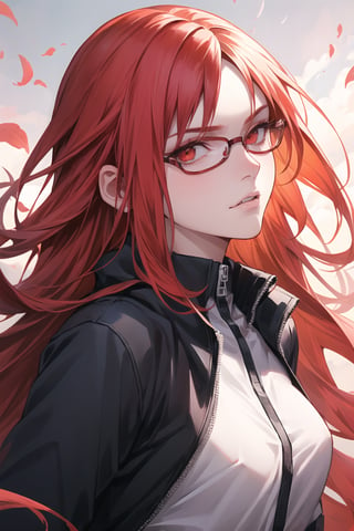 (Masterpiece, highly detailed, best quality), 1girl, solo, karin uzumaki, red hairs, red eyes, glasses,Naruto,Karin_Uzumaki,Karin uzumaki,karin,red hairs