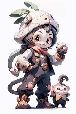 cartoon monkey wear black waistcoat, centered, full body, no_humans, Depth of field, ((white-background, empty background)), (kawaii:1.3), (anime:1.4), cute, round eyes, (Best quality, masterpiece:1.2), design, mascot concept, inspiration, straight line, perfect hands, 2D