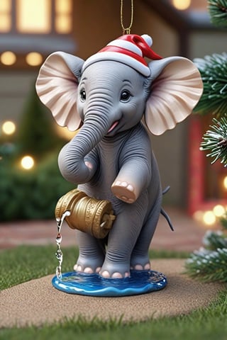 at christmast, photorealistic cute small elephant playing with water in backyard, family, christmas gift, detailed house, cute, christmas ornament, happy family
[santa claus]