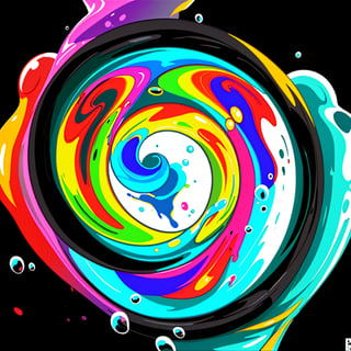 Exploding colors, liquid, bubbles, vibrant, on a black surface ,cartoon,Realism