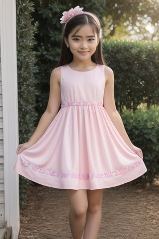 Best quality, masterpiece, 1 girl, ((kirbydress)), pink kirbydress, kirby face on dress