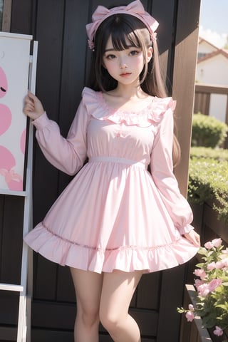 Best quality, masterpiece, 1 girl, kirbydress, pink kirbydress with ((kirbyface))