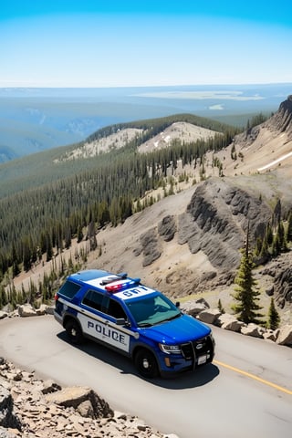 Hyper-Realistic photo of a beautiful LAPD police officer at  Mount Washburn summit of Yellowstone,20yo,1girl, solo,LAPD police uniform,cap,detailed exquisite face,soft shiny skin,smile,sunglasses,looking at viewer,Kristen Stewart lookalike,cap,fullbody:1.3
BREAK
backdrop:Mount Washburn Summit \(wash9urn\) in Yellowstone,summit at eye level,outdoors,blue sky,day,rock,horizon,green mountain,landscape,trail,tree,police car,(girl focus:1.5),cluttered maximalism
BREAK
settings: (rule of thirds1.3),perfect composition,studio photo,trending on artstation,depth of perspective,(Masterpiece,Best quality,32k,UHD:1.4),(sharp focus,high contrast,HDR,hyper-detailed,intricate details,ultra-realistic,kodachrome 800:1.3),(cinematic lighting:1.3),(by Karol Bak$,Alessandro Pautasso$,Gustav Klimt$ and Hayao Miyazaki$:1.3),art_booster,photo_b00ster, real_booster,Ye11owst0ne