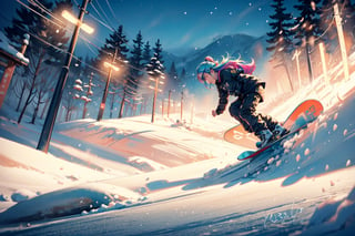 (masterpiece, best quality, ultra-detailed, 8K),beautiful girl riding snowboard in the hill of snow park,23yo,goggles,snowboard outfit,(very high speed) down hill,(perfect carving turn),(colorful:1.5),cinematic lighting,koh_yunjung,1 girl,han-hyoju