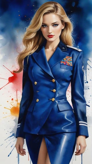 (alcohol ink watercolor art) of a beautiful 20yo US Navy officer in Navy uniform,model body,1girl,exquisite face,heels
BREAK 
colorful splatters and ink stains backdrop,(Frank Miller's Sin City style:1.3),trending on artstation,CG society,(rule of thirds:1.5),art_booster,minimalist,artint