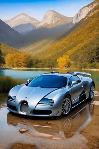 ((Hyper-Realistic)) photo of a Bugatti EB 218 \(1999 Bugatti EB 218 designed by Giorgetto Giugiaro\) parked,(backdrop: beautiful mountain with river,lake,tree, forest,rock and reflection in water),Front view,well-lit,(dark silver body color:1.2),silver and black stylish alloy wheels,(car and mountain focus:1.2)
BREAK 
aesthetic,rule of thirds,depth of perspective,perfect composition,studio photo,trending on artstation,cinematic lighting,(Hyper-realistic photography,masterpiece, photorealistic,ultra-detailed,intricate details,16K,sharp focus,high contrast,kodachrome 800,HDR:1.2),by Karol Bak,Gustav Klimt and Hayao Miyazaki, real_booster,art_booster,ani_booster,y0sem1te,H effect,yv1sta2
