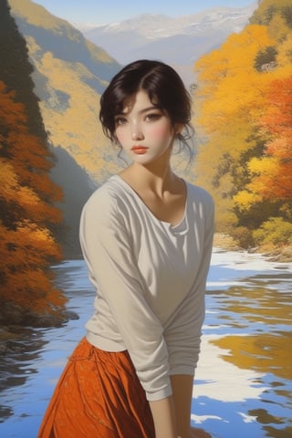 ((Hyper-Realistic)) photo of a beautiful girl standing in a national park,(Kurosaki Mitoko),20yo,detailed exquisite face,detailed soft skin,hourglass figure,perfect female form,model body,(perfect hands:1.2),(elegant jacket, shirt and skirt),(backdrop: beautiful mountain with river,lake,tree, forest,rock and reflection in water),yv1sta3,(anime vibes:1.3)
BREAK 
aesthetic,rule of thirds,depth of perspective,perfect composition,studio photo,trending on artstation,cinematic lighting,(Hyper-realistic photography,masterpiece, photorealistic,ultra-detailed,intricate details,16K,sharp focus,high contrast,kodachrome 800,HDR:1.2),by Karol Bak,Gustav Klimt and Hayao Miyazaki, real_booster,art_booster,ani_booster,y0sem1te,H effect