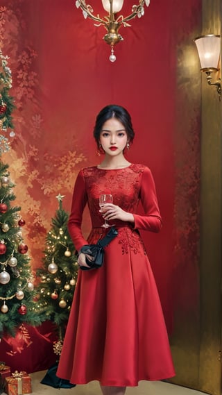 Envision a poised 23-year-old woman gracing an elegant Parisian Christmas soirée in refined fashion. Her attire exudes European sophistication, a carefully chosen ensemble that embodies the grace and timeless style reminiscent of Paris's high fashion. Opting for a dress that reflects the chic aesthetics of the city of lights, she effortlessly blends into the upscale setting. Modern accessories complement her refined look, and the venue is adorned with subtle Christmas decorations, creating an ambiance of Parisian elegance and festive charm.digital painting,rambrandt lighting,han-hyoju-xl,<lora:659095807385103906:1.0>,kimtaeri-xl,<lora:659095807385103906:1.0>