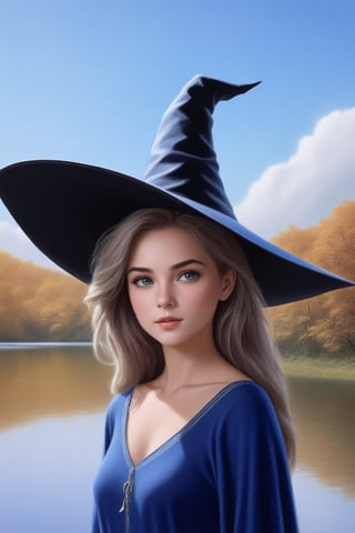 ((Ultra-Detailed)) halfbody portrait of a girl (wearing a witchhat:1.5),spanish girl,standing in front of a lake.1 girl,20yo,detailed exquisite face,soft shiny skin,playful smirks,detailed pretty eyes,glossy lips 
BREAK
[backdrop:beautiful lake,tree,autumn forest,blue sky,cloud],(girl focus)
BREAK 
(sharp focus,high contrast),studio photo,trending on artstation,(ultra-realistic,Super-detailed,intricate details,HDR,8K),chiaroscuro lighting,soft rim lighting,key light reflecting in the eyes,vibrant colors,by Karol Bak,Antonio Lopez,Gustav Klimt and Hayao Miyazaki,
(inkycapwitchyhat),real_booster,photo_b00ster,art_booster,ani_booster