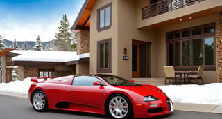 CAR: ((Hyper-Realistic)) photo of a red Bugatti EB 218 \(1999 Bugatti EB 218 designed by Giorgetto Giugiaro\) parked on the backdrop of resort house,Front view,well-lit
BREAK
HOUSE: modern resort house,very sophisticated and stylish mountain home,contemporary design, modern ski home style,luxurious,large windows,snow,snowing, street,trees,3 bedroom size,(delightful front porch,tall multi-pane windows,wall cladding with accents of dark brown veneer stones and steel battens combined to create a spectacular exterior of the house:1.3)
BREAK
IMAGE QUALITY: aesthetic,rule of thirds,depth of perspective,perfect composition,studio photo,trending on artstation,cinematic lighting,(Hyper-realistic photography,masterpiece,photorealistic,ultra-detailed,intricate details,16K,sharp focus,high contrast,kodachrome 800,HDR:1.2),(shot on Canon EOS 5D,eye level,soft diffused lighting,vignette,highest quality,original shot:1.2),by Karol Bak,Gustav Klimt,Easton Chang and Hayao Miyazaki,
real_booster,ani_booster,w1nter res0rt,art_booster,H effect,(car and [house] focus:1.2),Extremely Realistic