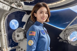 Hyper-Realistic photo of a beautiful girl,20yo,1girl,perfect female form,perfect body proportion,perfect anatomy,blue space suit,detailed exquisite face,soft shiny skin,smile,mesmerizing,short hair
BREAK
(backdrop of space station,indoors,windows,dark space),(fullbody:1.2),[[cluttered maximalism]]
BREAK
(rule of thirds:1.3),perfect composition,studio photo,trending on artstation,(Masterpiece,Best quality,32k,UHD:1.5),(sharp focus,high contrast,HDR,hyper-detailed,intricate details,ultra-realistic,award-winning photo,ultra-clear,kodachrome vintage:1.3),(chiaroscuro lighting,soft rim lighting:1.2),by Karol Bak,Gustav Klimt and Hayao Miyazaki, photo_b00ster,real_booster, art_booster,han-hyoju-xl