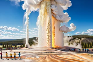 ((Hyper-Realistic)) detailed photography of Old Faithful \(oldfa1thfu1\) in Yellowstone,outdoors,multiple boys,sky, day,tree,scenery,6+boys,realistic,photo background,many people watching smoke eruption,highly realistic eruption,highly detailed soil,mostly white soil with some brown
BREAK 
aesthetic,rule of thirds,depth of perspective,perfect composition,studio photo,trending on artstation,cinematic lighting,(Hyper-realistic photography,masterpiece, photorealistic,ultra-detailed,intricate details,16K,sharp focus,high contrast,kodachrome 800,HDR:1.2),photo_b00ster,real_booster,ye11owst0ne,(oldfa1thfu1:1.2),more detail XL,Ye11owst0ne,grandpr1smat1c