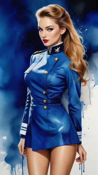 (alcohol ink watercolor art) of a beautiful 20yo US Navy officer in Navy uniform,model body,1girl,exquisite face,heels
BREAK 
colorful splatters and ink stains backdrop,(Frank Miller's Sin City style:1.3),trending on artstation,CG society,(rule of thirds:1.5),art_booster,minimalist,artint