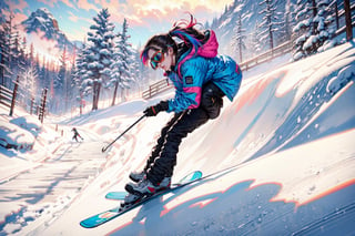 (masterpiece, best quality, ultra-detailed, 8K),beautiful girl riding snowboard in the hill of snow park,23yo,goggles,snowboard outfit,(very high speed) down hill,(perfect carving turn),(colorful:1.5),cinematic lighting,koh_yunjung,1 girl,han-hyoju,song-hyegyo