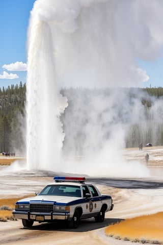 Hyper-Realistic photo of a beautiful LAPD police officer at  Yellowstone,20yo,1girl,solo,LAPD police uniform,cap,detailed exquisite face,soft shiny skin,smile,sunglasses,looking at viewer,Kristen Stewart lookalike,cap,fullbody:1.3
BREAK
backdrop:Old Faithful \(oldfa1thfu1\) in Yellowstone,outdoors,multiple boys,sky, day,tree,scenery,6+boys,realistic,photo background,many people watching smoke eruption,highly realistic eruption,highly detailed soil,mostly white soil with some brown,police car,(girl focus),[cluttered maximalism]
BREAK
settings: (rule of thirds1.3),perfect composition,studio photo,trending on artstation,depth of perspective,(Masterpiece,Best quality,32k,UHD:1.4),(sharp focus,high contrast,HDR,hyper-detailed,intricate details,ultra-realistic,kodachrome 800:1.3),(cinematic lighting:1.3),(by Karol Bak$,Alessandro Pautasso$,Gustav Klimt$ and Hayao Miyazaki$:1.3),art_booster,photo_b00ster, real_booster,Ye11owst0ne