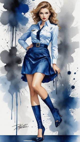 (alcohol ink watercolor art) of a beautiful 20yo US Navy officer in Navy uniform,model body,1girl,exquisite face,heels
BREAK 
colorful splatters and ink stains backdrop,(Frank Miller's Sin City style:1.3),trending on artstation,CG society,(rule of thirds:1.5),art_booster,minimalist,artint