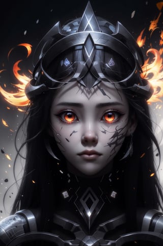 a close up of a person wearing a headdress, a character portrait, inspired by rossdraws, unreal engine 5 4 k uhd image, brave young girl, tribal red atmosphere, covered in runes, ultra detailed face and eyes, anime tribal boy with long hair, aloy, ultra detailed content : face, epic game portrait, fire eyes, wojtek fus, High detailed ,High detailed 