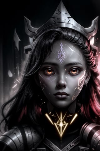 a close up of a person wearing a headdress, a character portrait, inspired by rossdraws, unreal engine 5 4 k uhd image, brave young girl, tribal red atmosphere, covered in runes, ultra detailed face and eyes, anime tribal boy with long hair, aloy, ultra detailed content : face, epic game portrait, fire eyes, wojtek fus, High detailed ,JAR