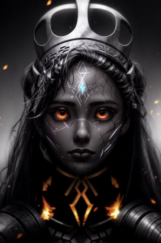 a close up of a person wearing a headdress, a character portrait, inspired by rossdraws, unreal engine 5 4 k uhd image, brave young girl, tribal red atmosphere, covered in runes, ultra detailed face and eyes, anime tribal boy with long hair, aloy, ultra detailed content : face, epic game portrait, fire eyes, wojtek fus, High detailed ,JAR