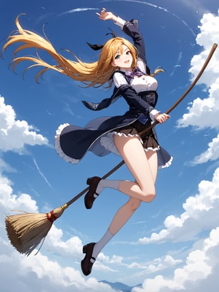 masterpiece, best quality, highres
,//Character, 
1girl, solo
,//Fashion, 
,//Background, white background
,//Others, ,Expressiveh, 
,AobaTsukuyo,
A girl riding a giant pencil like a witch's broomstick, soaring through a sky filled with floating mathematical equations.