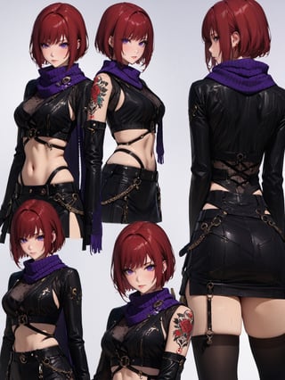 //Quality, core_9, score_8_up, score_7_up, masterpiece, best quality, detailmaster2, 8k, 8k UHD, ultra detailed, ultra-high resolution, ultra-high definition, highres, 
//Character, 1girl, solo, NelZelpher_SO3, purple eyes, short hair, red hair, tattoo,
//Fashion, black thighhighs, scarf, 
//Background, white background, 
//Others, ,zenith greyrat, Expressiveh, concept art