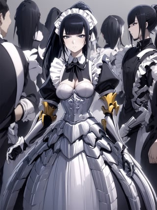 //Quality,
masterpiece, best quality, detailed
,//Character,
1girl, solo
,//Fashion,
,//Background,
,//Others,
,narberal gamma \(overlord\), 1girl, long hair, black hair, glay eyes, bangs, ponytail, medium breats, ribbon, bow, maid, dress, armor, gloves