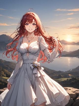 masterpiece, best quality, highres
,//Character, 
1girl, solo
,//Fashion, 
,//Background, white background
,//Others, ,Expressiveh, 
,AobaTsukuyo,
The girl standing triumphantly atop a hill, silhouetted against a beautiful sunset. She's holding a magical artifact that glows with rainbow colors. Her posture is confident, and a smile of accomplishment lights up her face. Fireflies dance around her, adding a magical touch to the scene.