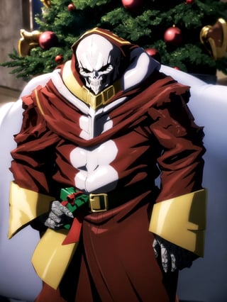 1boy, intricate design, santa costume, (santa's home, decorate santa house, Decorate the Christmas tree),Christmas,Ainz, overlord, high laughter