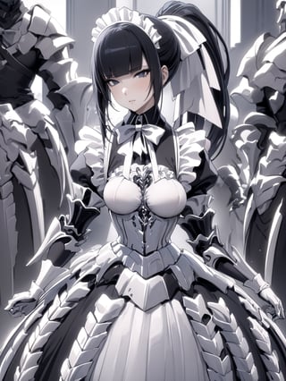 //Quality,
masterpiece, best quality, detailed
,//Character,
1girl, solo
,//Fashion,
,//Background,
,//Others,
,narberal gamma \(overlord\), 1girl, long hair, black hair, glay eyes, bangs, ponytail, medium breats, ribbon, bow, maid, dress, armor, gloves