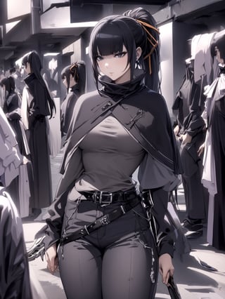 //Quality,
masterpiece, best quality, detailed
,//Character,
1girl, solo
,//Fashion,
,//Background,
,//Others,
,narberal gamma \(overlord\), 1girl, long hair, black hair, glay eyes, bangs, ponytail, medium breats, hair ribbon, long sleeves, capelet, belt, pants, weapon