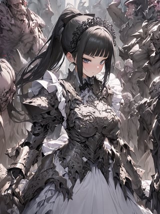 //Quality,
masterpiece, best quality, detailed
,//Character,
1girl, solo
,//Fashion,
,//Background,
,//Others,
,narberal gamma \(overlord\), 1girl, long hair, black hair, glay eyes, bangs, ponytail, medium breats, ribbon, bow, maid, dress, armor, gloves