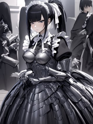 //Quality,
masterpiece, best quality, detailed
,//Character,
1girl, solo
,//Fashion,
,//Background,
,//Others,
,narberal gamma \(overlord\), 1girl, long hair, black hair, glay eyes, bangs, ponytail, medium breats, ribbon, bow, maid, dress, armor, gloves