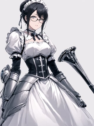 score_9,score_8_up,score_7_up,score_6_up, masterpiece, best quality, 8k, 8k UHD, ultra-high resolution, ultra-high definition, highres
,//Character, 
1girl, solo,Yuri Alpha \(overlord\), grey eyes, glasses, black hair, hair bun, breasts
,//Fashion, 
dress, broach, choker, maid, armor, gauntlets, corset
,//Background, white_background
,//Others, ,Expressiveh,
crawling on all fours, aiming for prey