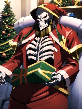 1boy, intricate design, santa costume, (santa's home, decorate santa house, Decorate the Christmas tree),Christmas,Ainz, overlord