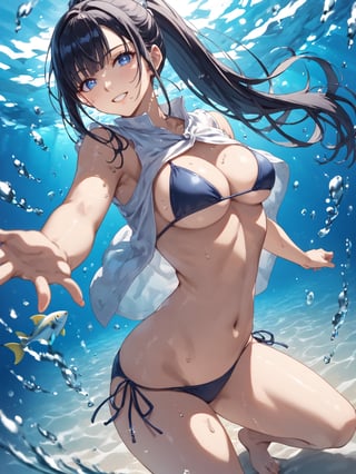 score_9,score_8_up,score_7_up,score_6_up, masterpiece, best quality, highres
,//Character, 
1girl, solo,narberal gamma \(overlord\), long hair, black hair, glay eyes, bangs, ponytail, medium breats
,//Fashion, 
bikini
,//Background, 
,//Others, ,Expressiveh, 
A girl in scuba gear exploring an underwater library, with fish swimming between bookshelves and seaweed growing from old tomes.