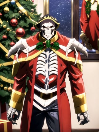 1boy, intricate design, santa costume, (santa's home, decorate santa house, Decorate the Christmas tree),Christmas,Ainz, overlord, high laughter
