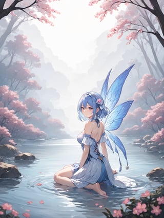 score_9,score_8_up,score_7_up,score_6_up, masterpiece, best quality, highres
,//Character, 
1girl, solo,SakayanagiArisu
,//Fashion, 

,//Background, 
,//Others, ,Expressiveh,
The same girl kneeling by a sparkling stream in the forest. She's reaching out to touch a glowing, fairy-like creature hovering above the water. The creature emits a soft blue light. The girl's expression is one of wonder and curiosity.