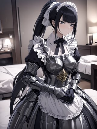 //Quality,
masterpiece, best quality, detailed
,//Character,
1girl, solo
,//Fashion,
,//Background,
hotel room
,//Others,
,narberal gamma \(overlord\), 1girl, long hair, black hair, glay eyes, bangs, ponytail, medium breats, ribbon, bow, maid, dress, armor, gloves, 