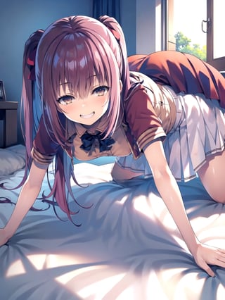//Quality,
(masterpiece), (best quality), 8k illustration
,//Character,
1girl, solo
,//Fashion,
,//Background,
indoors, bed
,//Others,
,1girl amasawa ichika, crawling on all fours, aiming for prey, grin