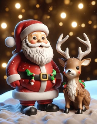a detailed view photo of a cute Santa Claus and deer made of Mud glue,simple_night background,hyper detailed, trending on artstation, sharp focus, studio photo,8K,masterpiece,best quality,high resolution,aesthetic portrait,ral-chrcrts,christmas,sweetscape